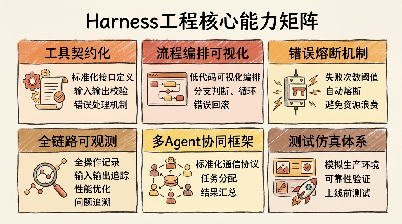 Harness工程六大核心能力矩阵图
